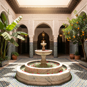 Luxury Moroccan Riad Courtyard – Traditional Zellige Architecture
